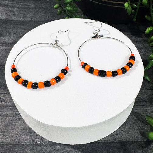 Cincinnati Bengals Earrings | Black and Orange Beaded Hoop Earrings | Orange and Black Earrings | Beaded Hoop Earrings | FENNO FASHION