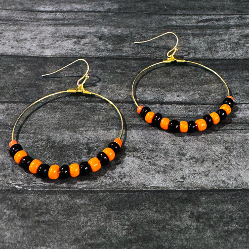 Cincinnati Bengals Earrings | Black and Orange Beaded Hoop Earrings | Orange and Black Earrings | Beaded Hoop Earrings | FENNO FASHION