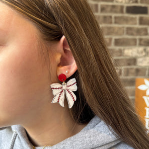 Cincinnati Reds Earrings | Cincinnati Reds Spirit Wear | Cincinnati Reds Baseball Earrings | Baseball Bow Earrings | Cute Baseball Earrings | FENNO FASHION