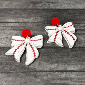 Cincinnati Reds Earrings | Cincinnati Reds Spirit Wear | Cincinnati Reds Baseball Earrings | Baseball Bow Earrings | Cute Baseball Earrings | FENNO FASHION