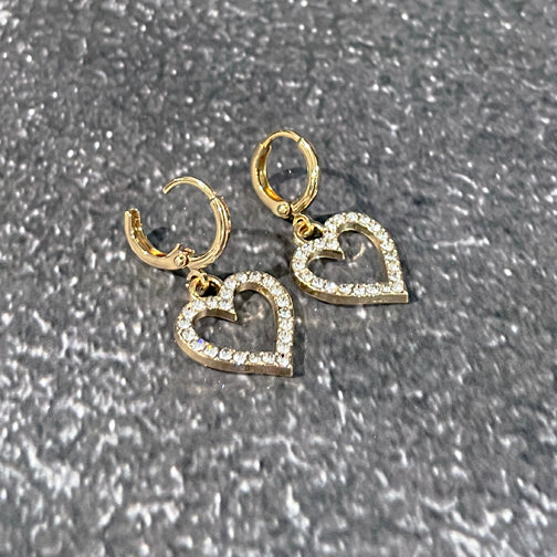 Silver Huggie Earrings | Crystal Silver Heart Earrings | FENNO FASHION
