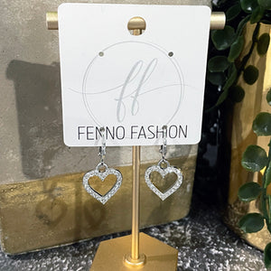 Silver Huggie Earrings | Crystal Silver Heart Earrings | FENNO FASHION