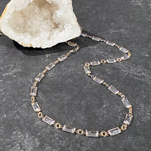 Crystal Baguette Necklace | Crystal Layering Necklace | Gold Layering Necklace | FENNO FASHION