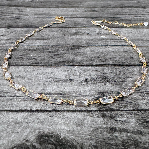 Crystal Baguette Necklace | Crystal Layering Necklace | Gold Layering Necklace | FENNO FASHION