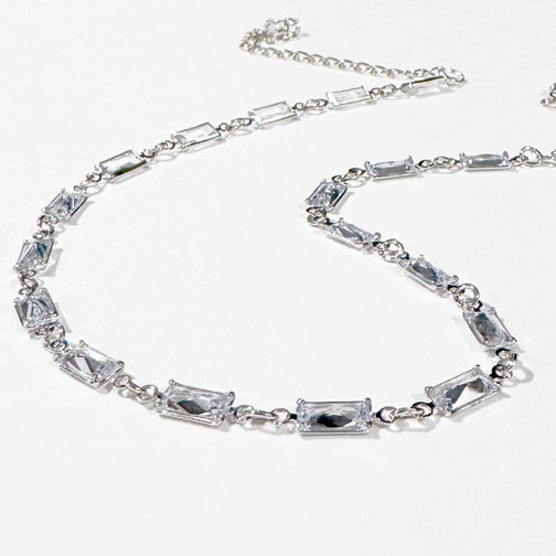 Crystal Baguette Necklace | Crystal Layering Necklace | Silver Layering Necklace | FENNO FASHION