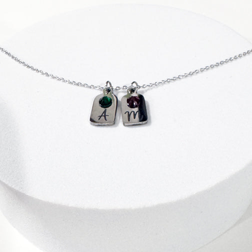 Custom Laser Engraved Jewelry | Laser Engraved Initials and Birthstones | Birthstone Necklace | FENNO FASHION