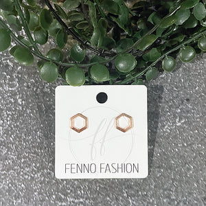 Tiny Hexagon Stud Earrings | Rose Gold Hexagon Stud Earrings | FENNO FASHION