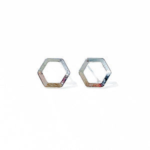 Tiny Hexagon Stud Earrings | Silver Hexagon Stud Earrings | FENNO FASHION