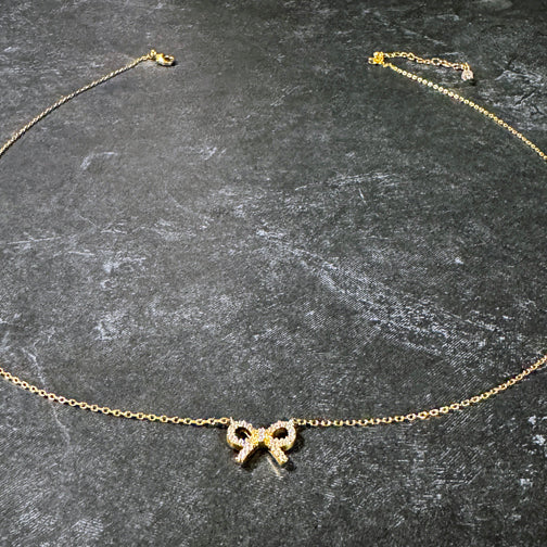 Dainty Crystal Bow Necklace | Tiny Gold Bow Necklace | FENNO FASHION
