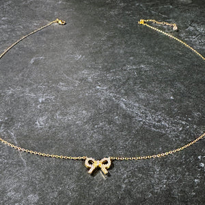 Dainty Crystal Bow Necklace | Tiny Gold Bow Necklace | FENNO FASHION