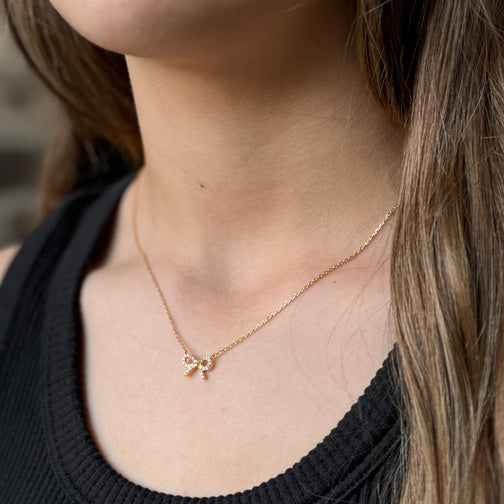 Dainty Crystal Bow Necklace | Tiny Gold Bow Necklace | FENNO FASHION