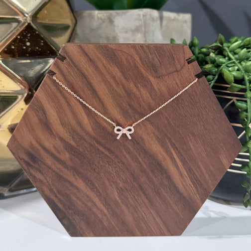 Dainty Crystal Bow Necklace | Tiny Rose Gold Bow Necklace | FENNO FASHION