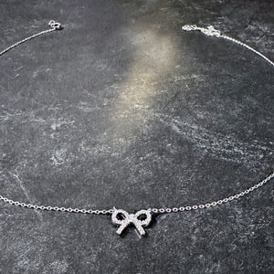 Dainty Crystal Bow Necklace | Tiny Silver Bow Necklace | FENNO FASHION