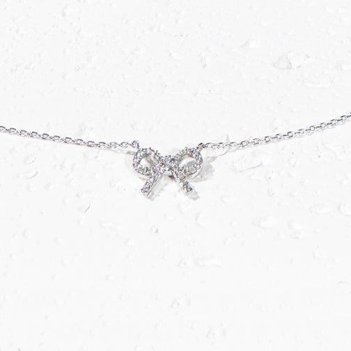 Dainty Crystal Bow Necklace | Tiny Silver Bow Necklace | FENNO FASHION