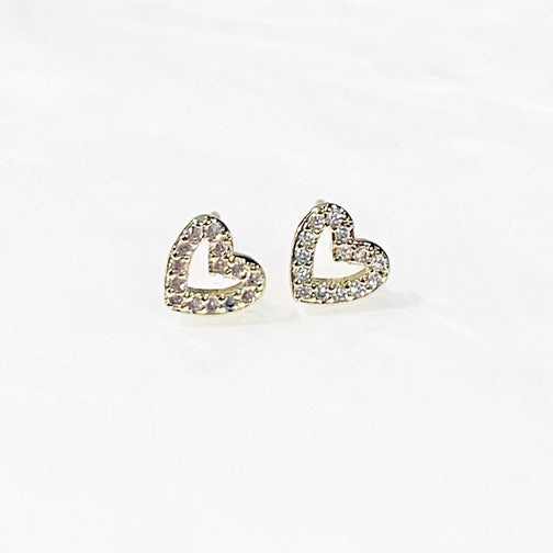 Dainty Heart Studs | Gold Heart Stud Earrings | Crystal Heart Earrings | FENNO FASHION