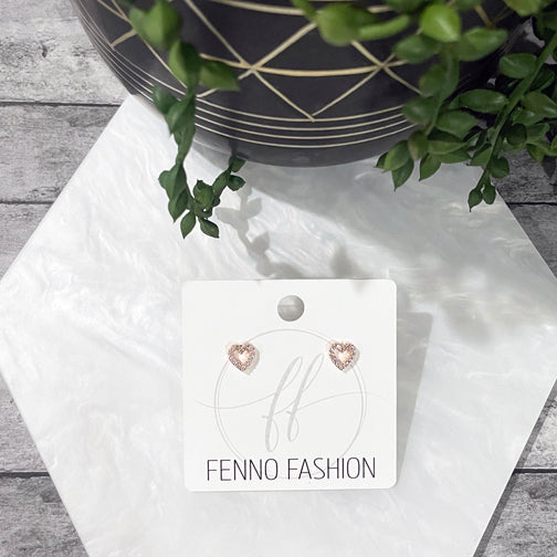 Dainty Heart Studs | Rose Gold Heart Stud Earrings | Crystal Heart Earrings | FENNO FASHION