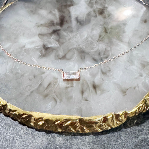 Dainty Rectangle Crystal Necklace| Rose Gold Dainty Necklace | Rose Gold Rectangle Pendant Necklace | Rose Gold Minimalist Necklace | FENNO FASHION