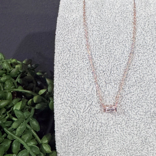Dainty Rectangle Crystal Necklace| Rose Gold Dainty Necklace | Rose Gold Rectangle Pendant Necklace | Rose Gold Minimalist Necklace | FENNO FASHION