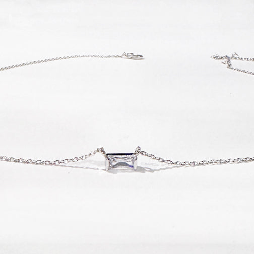 Dainty Rectangle Crystal Necklace| Silver Dainty Necklace | Silver Rectangle Pendant Necklace | Silver Minimalist Necklace | FENNO FASHION