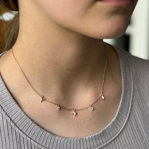 Dainty Rose Gold Necklace | Rose Gold Layering Necklace | Crystal Charm Rose Gold Necklace | FENNO FASHION