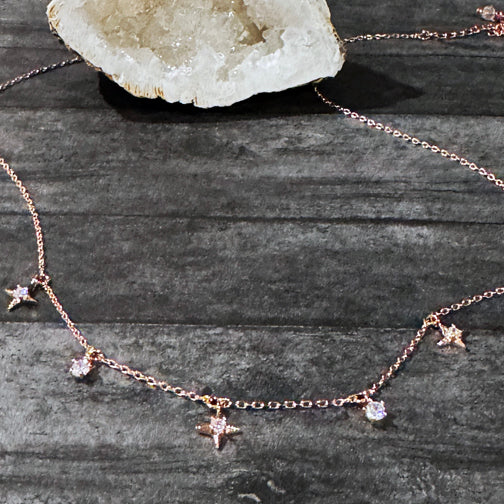 Dainty Rose Gold Necklace | Rose Gold Layering Necklace | Crystal Charm Rose Gold Necklace | FENNO FASHION
