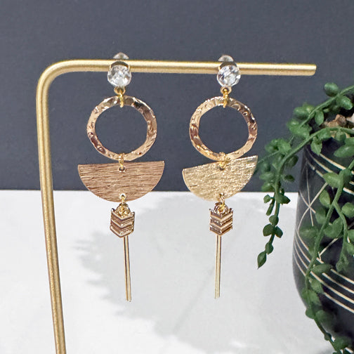 Eclectic Geo Dangling Post Earrings | Geometric Earrings | Unique Earrings | Silver and Gold Bar Earrings | FENNO FASHION