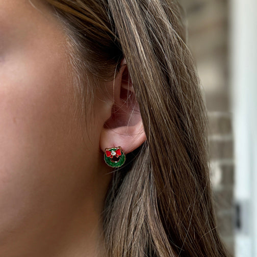 Green Wreath Studs | Vintage Inspired Christmas Earrings  | FENNO FASHION | Christmas Jewelry | Christmas Earrings 