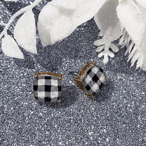 Black and White Plaid Earrings | Plaid Studs | Christmas Earrings | FENNO FASHION