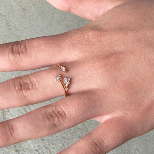 FLOWER RING | Crystal Floral Ring | Adjustable Dainty Rings | Gold Dainty Ring | FENNO FASHION