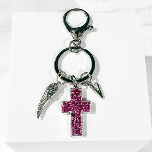 Flower Petal Remembrance Keychain using Handmade Beads | Customizable Keychain | Megan Fenno | FENNO FASHION | Cincinnati | Memorial Jewelry Cincinnati | Funeral Flower Jewelry Cincinnati 