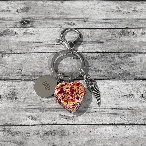 Flower Petal Remembrance Keychain using Handmade Beads | Customizable Keychain | Megan Fenno | FENNO FASHION | Cincinnati | Memorial Jewelry Cincinnati | Funeral Flower Jewelry Cincinnati 