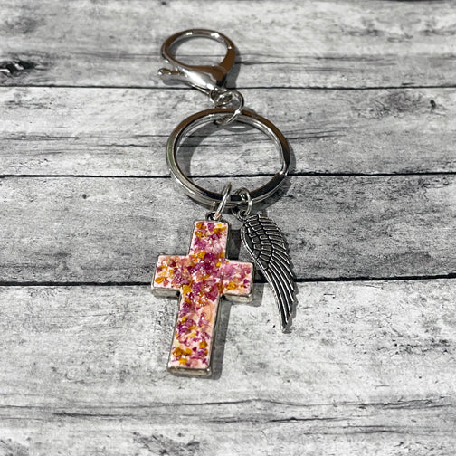 Flower Petal Remembrance Keychain using Handmade Beads | Customizable Keychain | Megan Fenno | FENNO FASHION | Cincinnati | Memorial Jewelry 