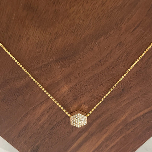 Geometric Dainty Necklace | Gold Hexagon Necklace | Geometric Jewelry | Dainty Crystal Necklace | FENNO FASHION