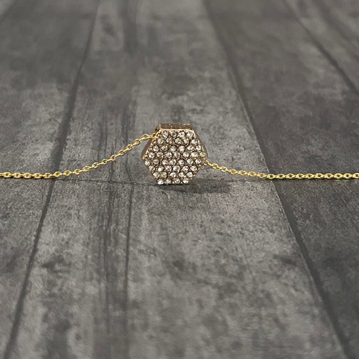 Geometric Dainty Necklace | Gold Hexagon Necklace | Geometric Jewelry | Dainty Crystal Necklace | FENNO FASHION