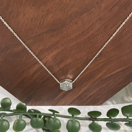 Geometric Dainty Necklace | Silver Hexagon Necklace | Geometric Jewelry | Dainty Crystal Necklace | FENNO FASHION