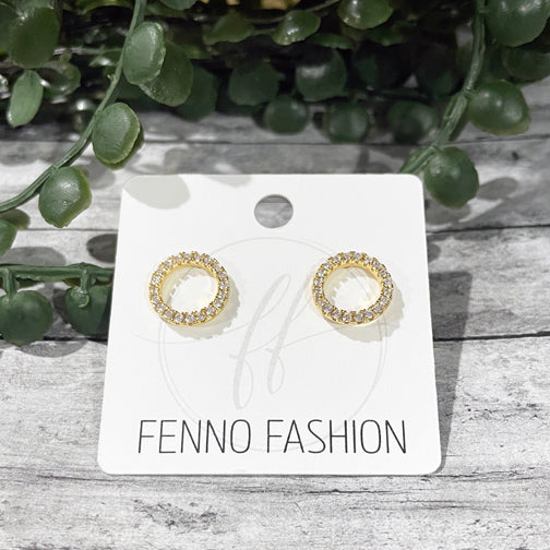 Silver Circle Studs | Crystal  Stud Earrings | Circle Earrings | FENNO FASHION