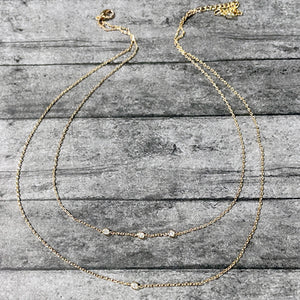 Dainty Layered Gold Crystal Minimalist Necklace | FENNO FASHION