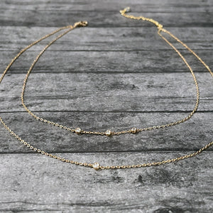 Dainty Layered Gold Crystal Minimalist Necklace | FENNO FASHION