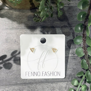 Gold Crystal Triangle Dainty Studs | Small Gold Triangle Stud Earrings | FENNO FASHION