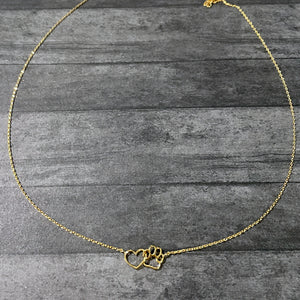 Gold Dainty Paw and Heart Necklace | Paw Print Necklace | FENNO FASHION