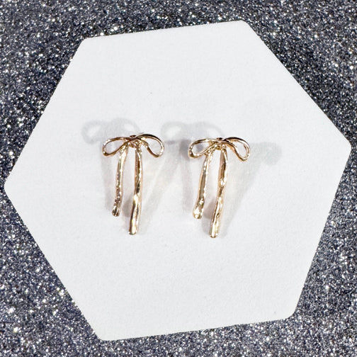 Gold Bow Earrings  | Bow Studs | Gold Ribbon Stud Earrings | FENNO FASHION