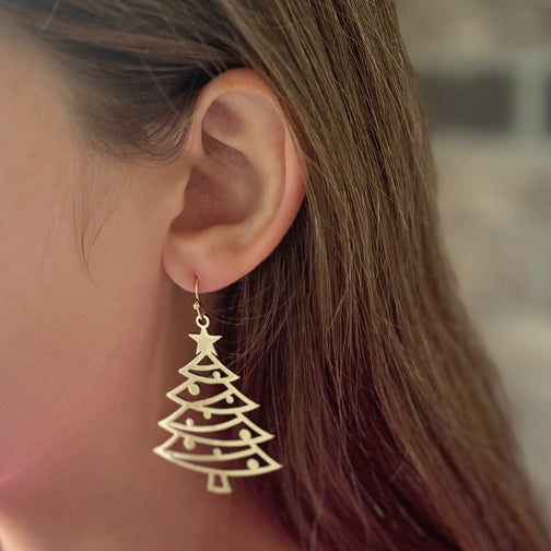 Gold Christmas Tree Earrings | Christmas Earrings | Christmas Tree Gold Earrings | FENNO FASHION