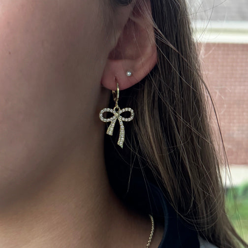 Gold Crystal Bow Earrings | Bow Earrings | Elegant Earrings | FENNO FASHION