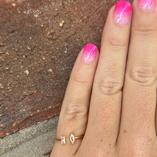 Gold Crystal Ring | Adjustable Gold Rings | Emerald Cut Crystal Ring | FENNO FASHION