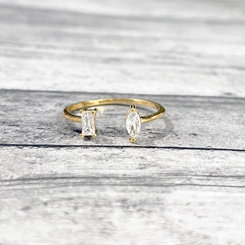 Gold Crystal Ring | Adjustable Gold Rings | Emerald Cut Crystal Ring | FENNO FASHION