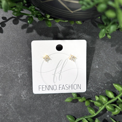 Gold Crystal Small Stud Earrings | Tiny Crystal Stud Earrings | Dainty Crystal Stud Earrings | FENNO FASHION