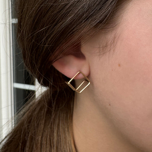Gold Geometric Earrings | Cube Earrings | Huggie Earrings | Modern Earrings | FENNO FASHION