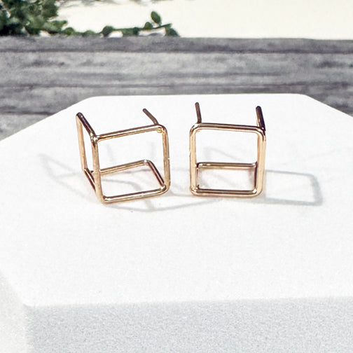 Gold Geometric Earrings | Cube Earrings | Huggie Earrings | Modern Earrings | FENNO FASHION