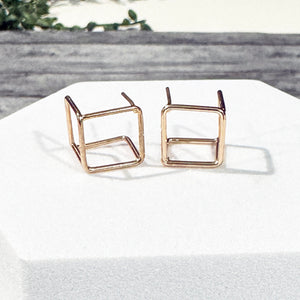 Gold Geometric Earrings | Cube Earrings | Huggie Earrings | Modern Earrings | FENNO FASHION