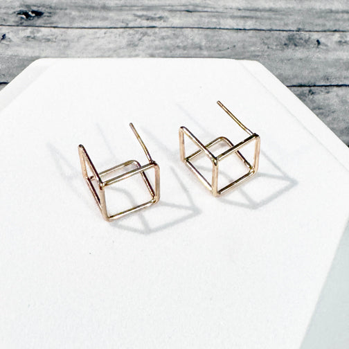 Gold Geometric Earrings | Cube Earrings | Huggie Earrings | Modern Earrings | FENNO FASHION
